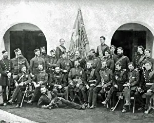 British regimental portrait with colours, India