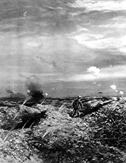 Nearby Prints: British Runner crossing No Mans Land; First World War, 1