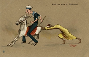 Images Dated 25th January 2012: British sailor on a mule, pushed by Egyptian man