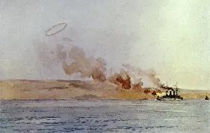 British ships in action, Dardanelles, Turkey, WW1