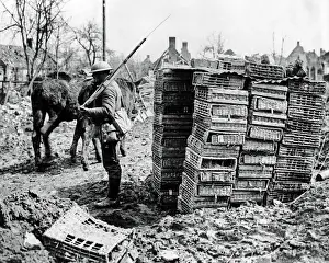 Containers Prints: British soldier with improvised sentry box, WW1