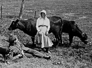 British soldier and local resident, Western Front, WW1