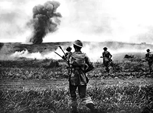 British Soldiers advance in Tunisia; Second World War, 1943