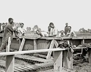 Washing Prints: British soldiers bathing in the open air, WW1