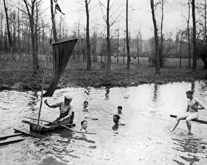 British soldiers boating during rest break, WW1