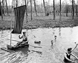 British soldiers boating during rest break, WW1
