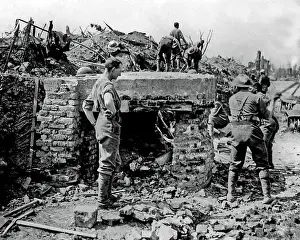 Brickwork Prints: British soldiers breaking down German strong point, WW1