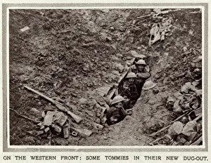Crossroads Prints: British soldiers in captured dugout, France, WW1