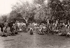British soldiers cealning tack, cavalry regiment, India, c. 1880 s