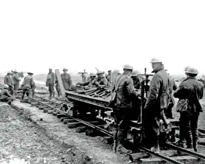 Materials Prints: British soldiers constructing light railway, WW1