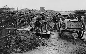 British soldiers drawing water in a captured village, WW1