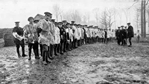 British soldiers in goat-skins: Wearing the new overcoat issued by the War Office for the winter
