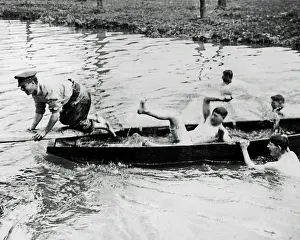 Splash Prints: British soldiers having fun in a boat, WW1