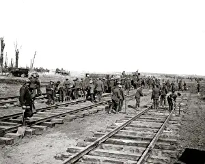 Advance Prints: British soldiers laying a railway, Western Front, WW1