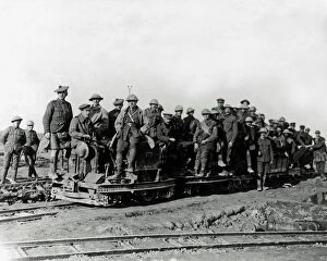 Images Dated 29th January 2009: British soldiers on a light railway, Western Front, WW1