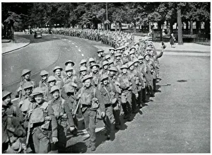 Jul19 Prints: British soldiers marching to be taken to France, Sept 1939