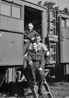 Cypher Prints: Three British soldiers outside Cypher Office, WW2