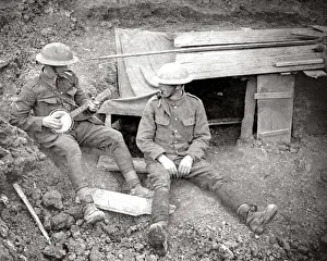 Relax Prints: British soldiers outside dugout, Western Front, WW1