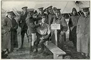 British soldiers queuing for a shave 1914