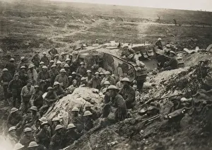 British soldiers with tank at Flers-Courcelette, WW1