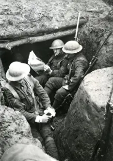 Fusiliers Prints: British soldiers in trench near Bairakli Juma, Salonica, WW1