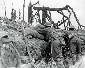 Two British soldiers in trench, Western Front, WW1