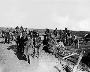 British soldiers unloading heavy ammunition, WW1