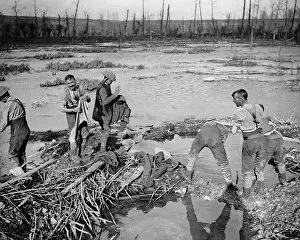 Images Dated 29th January 2009: British soldiers washing in swamp, Somme, WW1