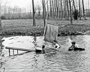 Improvised Prints: British soldiers in water during rest break, WW1