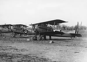 Spad Prints: British Spad VII biplanes on an airfield, WW1