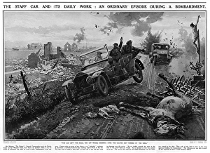 British staff car avoids shell hole