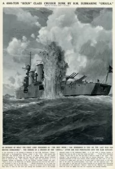 Images Dated 11th March 2017: British submarine sinks German cruiser by G. H. Davis