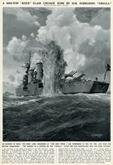 Koln Prints: British submarine sinks German cruiser by G. H. Davis