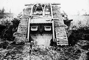 Holes Prints: A British tank going through shell holes during WW1