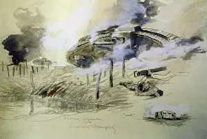 Dauphin Prints: British tanks attacking, Somme, September 1916
