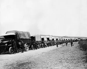 British transport halted on a road, Western Front, WW1