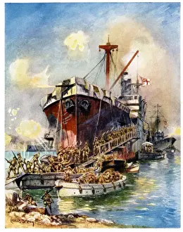 Gallipoli Prints: British troops landing at V-Beach, Gallipoli, WW1