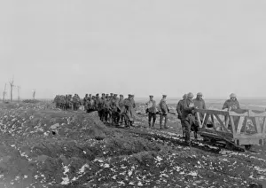 British troops on light railway, Western Front, WW1