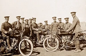 British troops on motorcycles during WW1