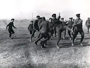 British troops playing football at Christmas, Salonika, WW1