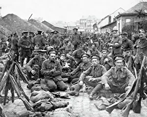 British troops resting in a French village during WW1