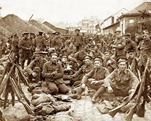 British Troops resting in a French Village in WW1