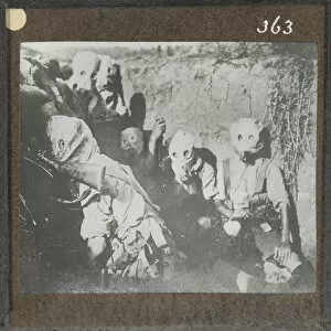 Slides Collection: British troops wearing gas masks in the trenches, Salonika