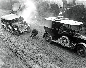 Thaw Prints: British vehicle stuck in mud, Western Front, WW1