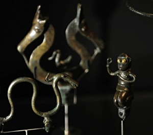 Goldsmith Gallery: Bronze Age. Several womens ornaments and some bronze figure