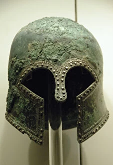 Peloponnese Collection: Bronze helmet of Corinthian style. 6th century B. C. Olympia