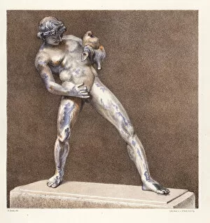 Bronze statue of a drunken faun from the house