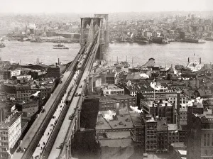 Manhattan Prints: Brooklyn Bridge, looking to Manhattan, New York, c. 1890 s