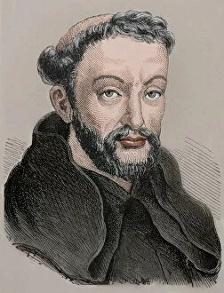 Brother Luis de Leon (1528-1591). Engraving. Colored