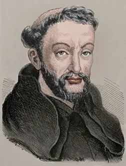Theology Prints: Brother Luis de Leon (1528-1591). Engraving. Colored